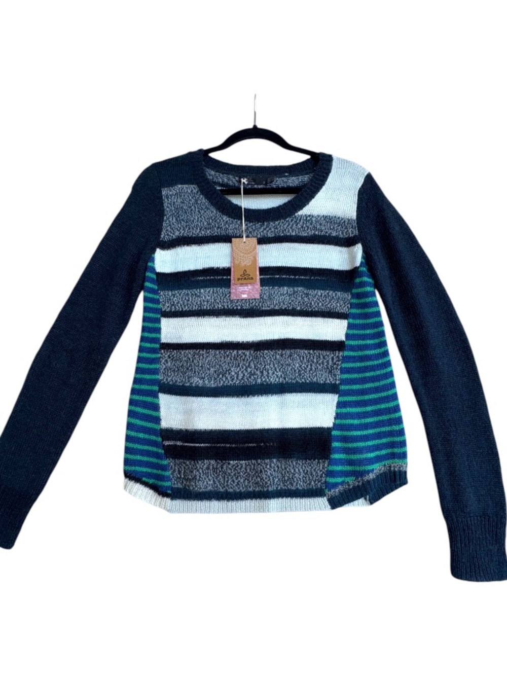 prAna Womens Striped Wool Blend Crewneck Sweater S NWT Mint Long Sleeve Knit Top